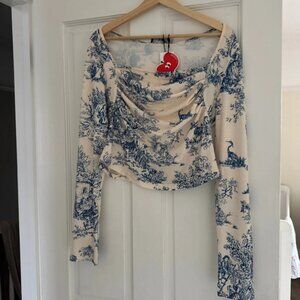 Cider Long Sleeve Top, XL, Brand New Tags, Blue and Cream